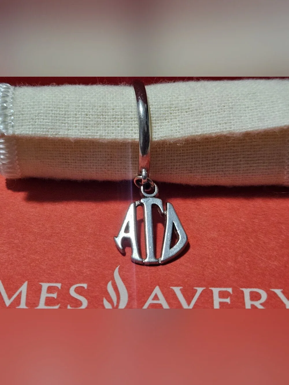 James Avery Vintage/Retired 'Alfa Gamma Delta' Dangle Silver Ring Charm - Size 7